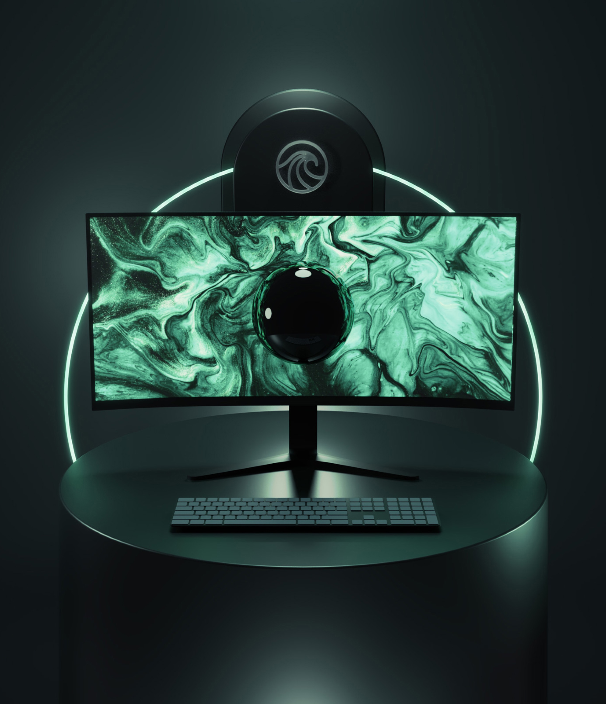 Egy 3D-s laptop egy tervező alkalmazással és egy lyukkal a képernyőn, amely hasonlít a tervezéshez.