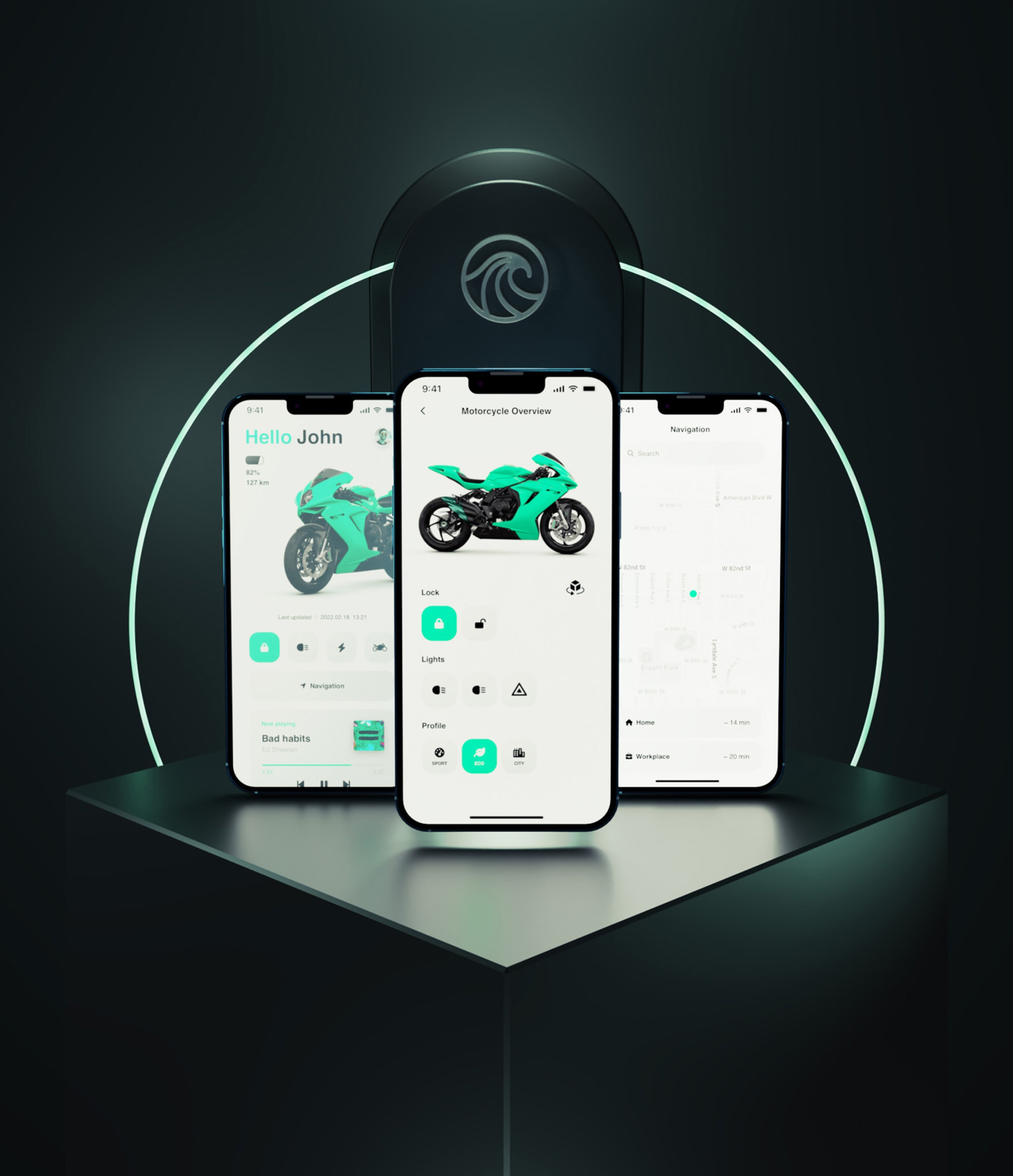 Három 3D-s mobiltelefon egy olyan alkalmazással, amely a mobilfejlesztésre hasonlít.